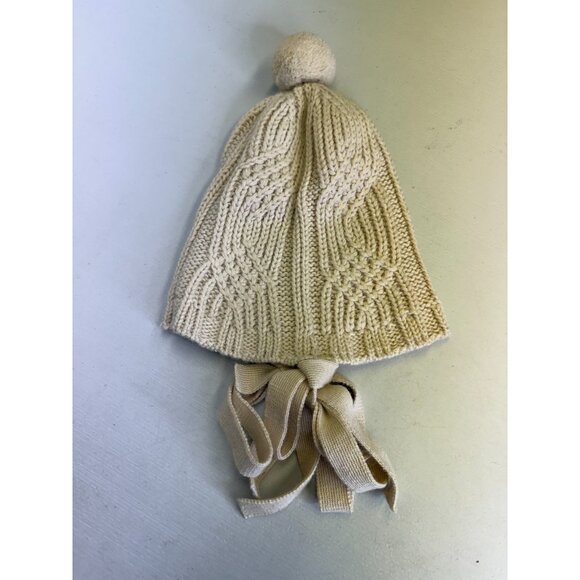 Kuna 100% Baby Alpaca Womens Hat Cream Cable Knit Ties Soft Cozy